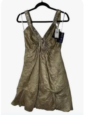 Y2K Essentials A.B.S. Dress Gold Sequin Ruched Bubble Hem Mini